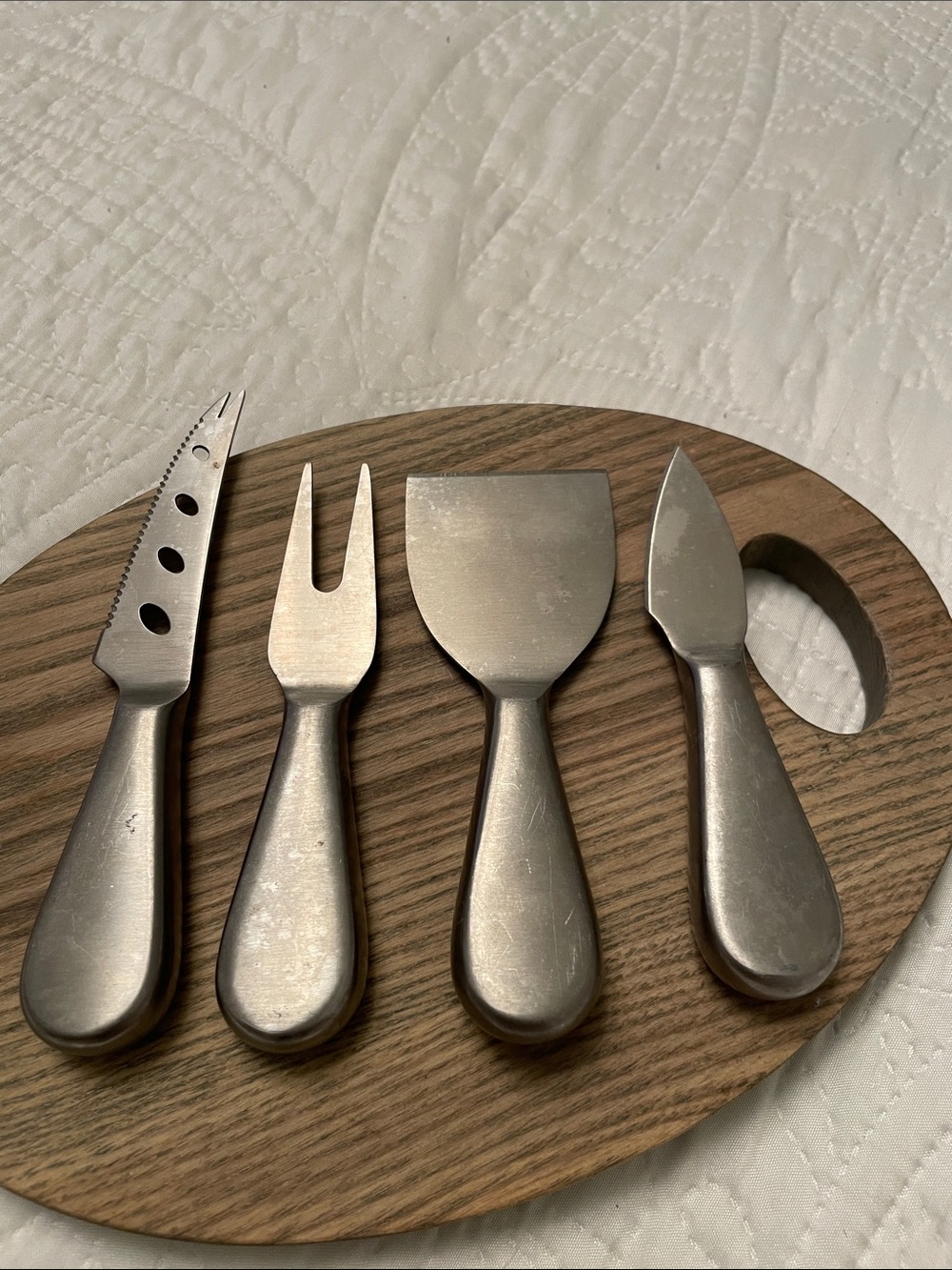 Set of 4 CROFTON Modern Brushed Stainless Steel Cheese Knives & Fork Set